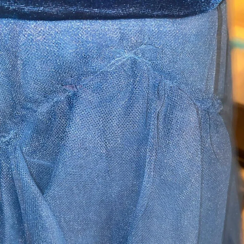 BCBGMAXAZRIA TIERED FLOOR LENGTH GOWN IN POSEIDON BLUE - Picture 5 of 8